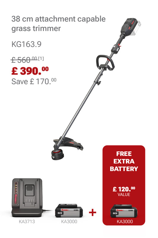 KRESS BUNDLE DEAL - KG163.9 Professional-grade 60 V multi-attachment grass trimmer Plus 1 x Battery and 1 x Charger Valid until end 30th June 2026